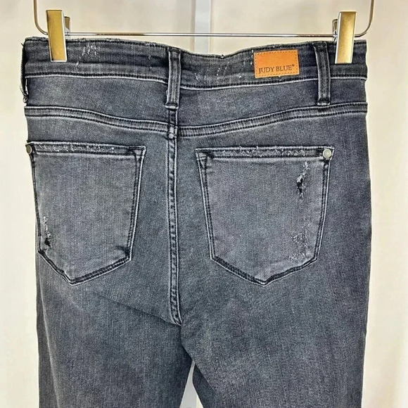 Judy Blue Skinny Fit 5|27 Black Denim Distressed Jeans with Plaid Patch - Picture 14 of 16